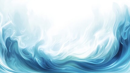 Poster - abstract blue wispy ribbon effect, horizontal flow with varied line thickness on white backdrop