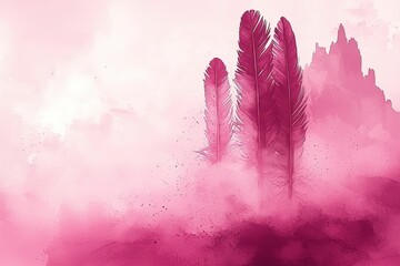 Poster - A soft pink background highlighted by a delicate pink feather in the center