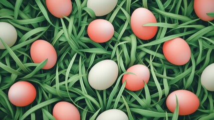 Wall Mural - Pastel Easter eggs in Fresh Green Grass. Instgram Style.