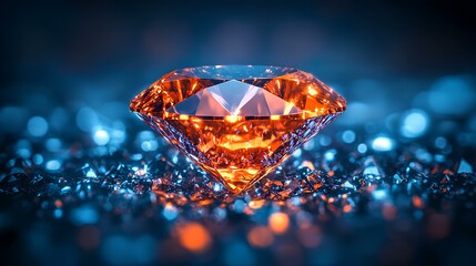 Poster - A brilliant diamond sits gracefully on a dark surface, reflecting vibrant blue and orange light. The combination creates a stunning visual contrast, enhancing the diamond's brilliance.