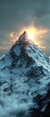 Poster - Majestic snow-capped peak sunset glow serene clouds