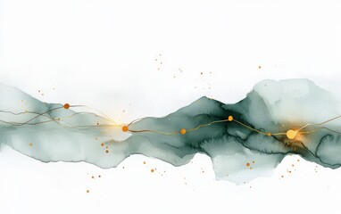 Poster - Elegant Abstract Watercolor Design with Green and Gold Accents for Modern Art and Home Decor