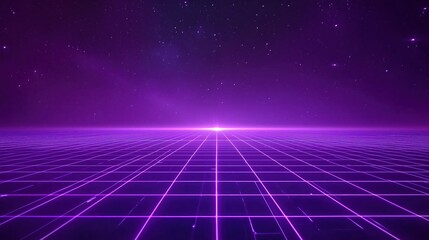 Wall Mural - stunning neon purple grid landscape under a starry night sky with a futuristic vibe