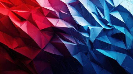 Poster - Technology bright low poly connection abstract background. Blue and red blurred futuristic vector design