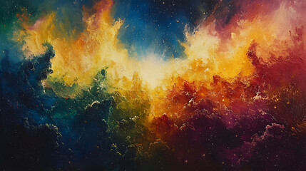 Aufkleber - Vibrant cosmic painting with swirling colors and starry effects