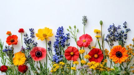 Poster - Colorful flowers arranged neatly on a light background