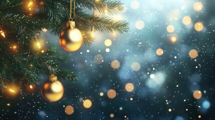 Wall Mural - holidays, background and illumination concept - blurred golden christmas decoration or garland light