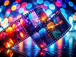Poster - Vibrant Filmstrip Night Photography Background: Colorful Negative Frames