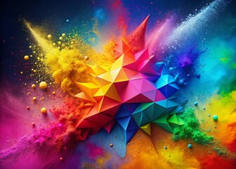 Poster - Vibrant Holi Festival Geometric Gradient Background with Powder Splashes & Sharp Lines