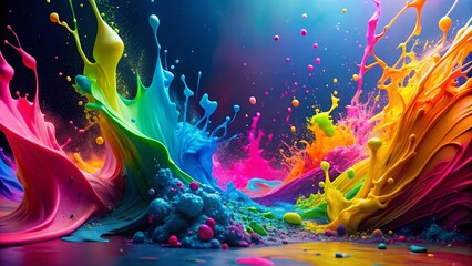 Poster - Vibrant Neon Paint Splatter Background with Copy Space - Abstract Art