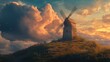 © almeera - Windmill on hilltop at sunset with dramatic clouds