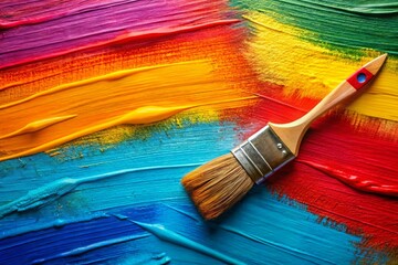 Poster - Vibrant Summer Paintbrush Strokes on Textured Background - Minimalist Stock Photo