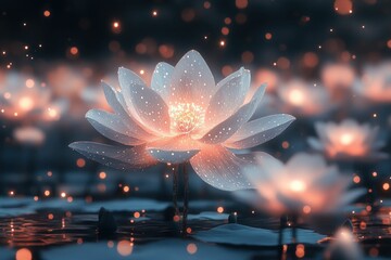 Sticker - Glowing lotus flower blooms serene water