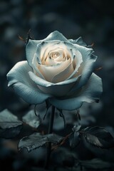 Canvas Print - Elegant blue-toned rose, dark background.