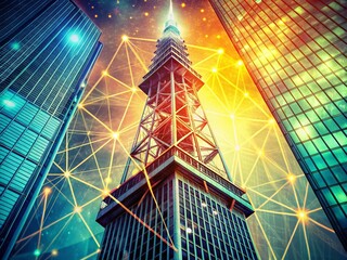 Poster - Vintage Futuristic Tech: Digital Tower Data Center Abstract Interface