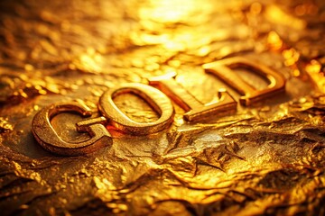 Poster - Vintage Molten Gold Background: Shiny Metallic Foil Texture with Light Reflections