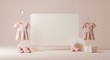 © Alla - Minimal Pink Baby Girl Scene with Dresses, Shoes and  Bear toy, Mock-up Frame with Copy Space