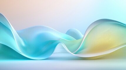 Poster - Abstract digital waves in a subtle gradient of ocean blues and soft greens, radiating serenity and depth.