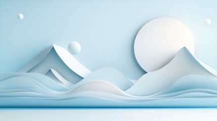 Aufkleber - Creative World Water Day emblem, with layered paper-like waves, mountains, and sky, forming a peaceful lake landscape in soft blue hues.