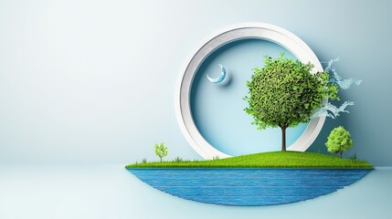 Poster - Eco-friendly blue-toned lake logo, designed in a modern papercut aesthetic, symbolizing clean water, sustainability, and World Water Day awareness.