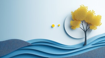Poster - Eco-friendly blue-toned lake logo, designed in a modern papercut aesthetic, symbolizing clean water, sustainability, and World Water Day awareness.
