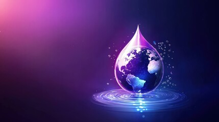 Aufkleber - Elegant design of a water drop encompassing Earth, symbolizing the global importance of protecting our freshwater resources.