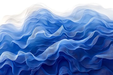 Wall Mural - Flowing blue fabric waves creating a serene and calming atmosphere against a white background