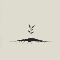 Canvas Print - Minimalist Green Plant with Roots, Growth and Sustainability