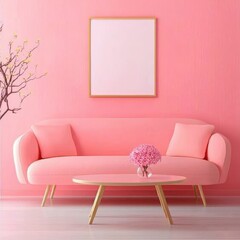 Poster - create a mock poster within a scandinavian-style interior that features a sofa, as shown in a 3d ren