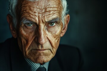 Poster - Elderly man with intense expression wearing suit, showcasing wisdom and experience in close-up portrait