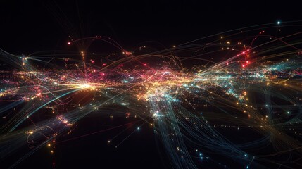 Canvas Print - Abstract data streams in city lights; global network