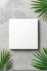 Poster - a blank white vertical rectangle poster mockup is set against a neutral light grey concrete wall wit