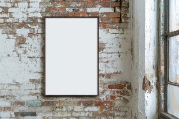 Poster - in a flat lay, top view arrangement, a mockup of an empty white vertical rectangle poster is display