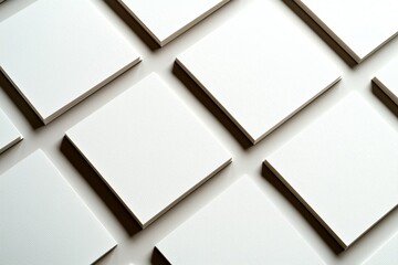 Poster - a closeup view of empty white rectangle poster mockups shows them arranged diagonally, with soft sha
