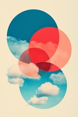 Poster - A beautiful turquoise sky with pink clouds serves as the backdrop for an aesthetic art collage featuring three mirror reflections enclosed in circular frames, embodying a minimalist creative concept