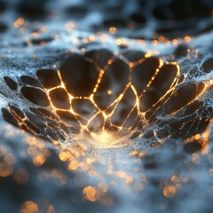 Glowing spiderweb, intricate design, ethereal beauty