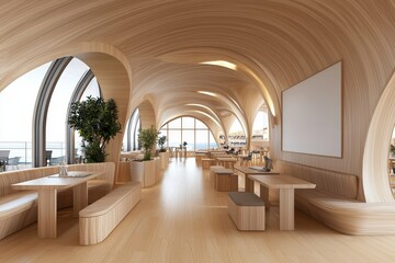 Poster - Office space that is modern, white, and wooden, and also open, featuring a poster