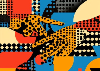 Poster - The 'Creation of Adam' is reimagined as a contemporary art collage, incorporating a Memphis style poster concept with minimal art and 3D illustration