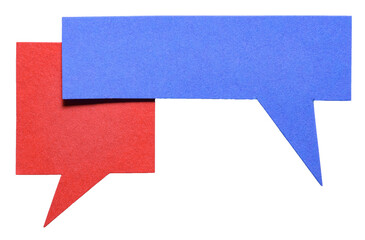 Aufkleber - Blue red blank cut out cardboard paper speech bubbles with rough edges and copy space for text on transparent png background conversation discussion design element