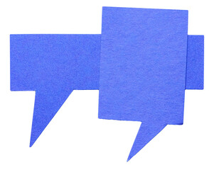 Poster - Blue blank cut out cardboard paper speech bubbles with rough edges and copy space for text on transparent png background conversation discussion design element