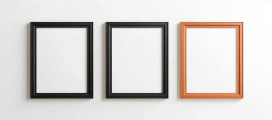 Poster - a set of picture frames is positioned against a transparent backdrop, featuring white, wooden, and b