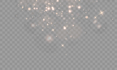 Wall Mural - Warm glowing dust, scattered golden bokeh, and twinkling light effects on a transparent background. Ideal for elegant, dreamy, or enchanting design compositions and overlays.