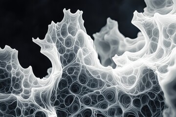 Poster - intricate abstract white organic cellular network structure on dark background.