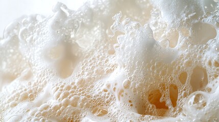 Poster - Close-up creamy beer foam texture, bubbles, light background, beverage advertising
