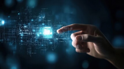 Fototapete - Hand Reaching Towards Digital Interface with Data Visualization Elements