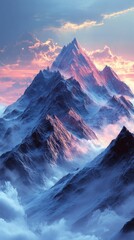 Wall Mural - Majestic snow-capped peaks sunset cloudscape