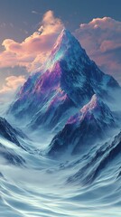 Wall Mural - Majestic snow-capped peak, sunrise colors, serene landscape