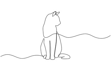 Aufkleber - Cats vector with continuous single one line art drawing, Continuous line drawing of Cat. one line cat shape with active stroke.