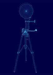 Poster - A blue image of a telescope. The image is in a 3D format and is very detailed. The telescope is on a tripod and is pointing towards the sky. Scene is one of wonder and curiosity
