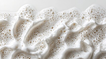 Poster - Creamy foam texture, close-up, white background, bubbles, food product